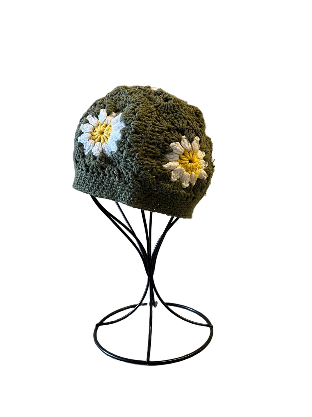 Vintage Granny Square Crochet Daisy Beanie - Picture 2 of 7